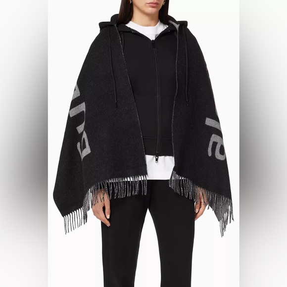 Alexander Wang Sweaters - Alexander Wang Black and Gray Hooded Poncho